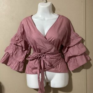 Iris Dusty Pink Ruffle Wrap Blouse
